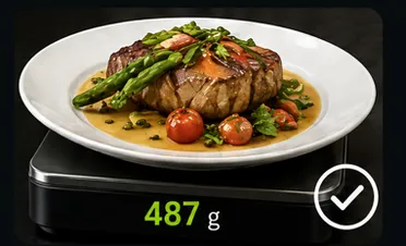 Teller auf der Waage mit Anzeige 487 g