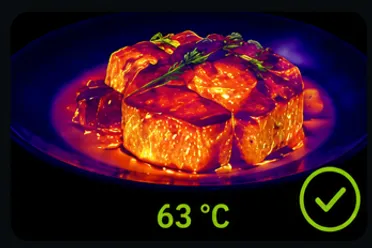 Thermografieaufnahme eines Tellers mit 63 °C